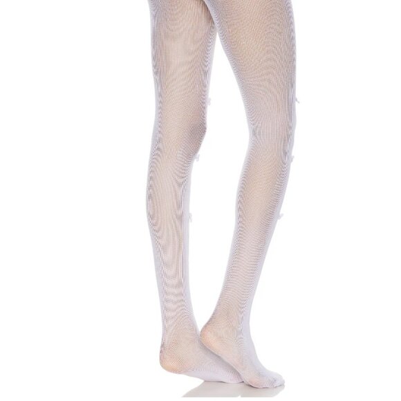 Stems Cut Out Mesh Tights Bow Tie White ( O/S ) - Picture 2 of 4